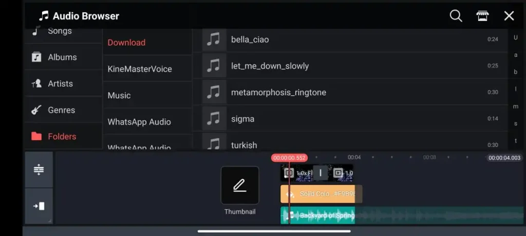 adding audio from phone storage kinemaster